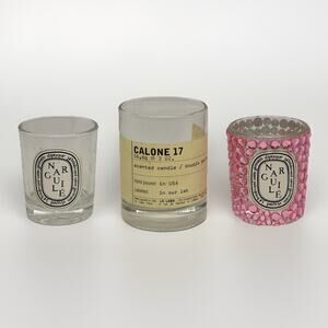 Lot of 3 Small Candle Vessels Diptyque Narguile & Le Labo Calone 17 Empty Glass